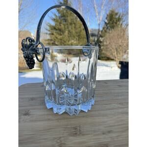 Vintage 1960s Italian Cut Crystal Ice Bucket Grape Metal Handle